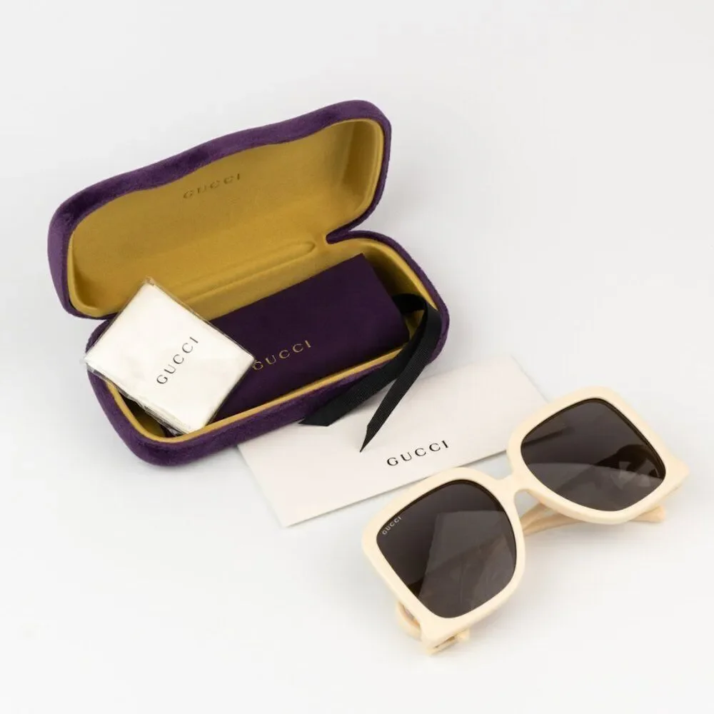 NEW Gucci GG1326S 009 Ivory Grey Mirror Oversized Square Women Sunglasses